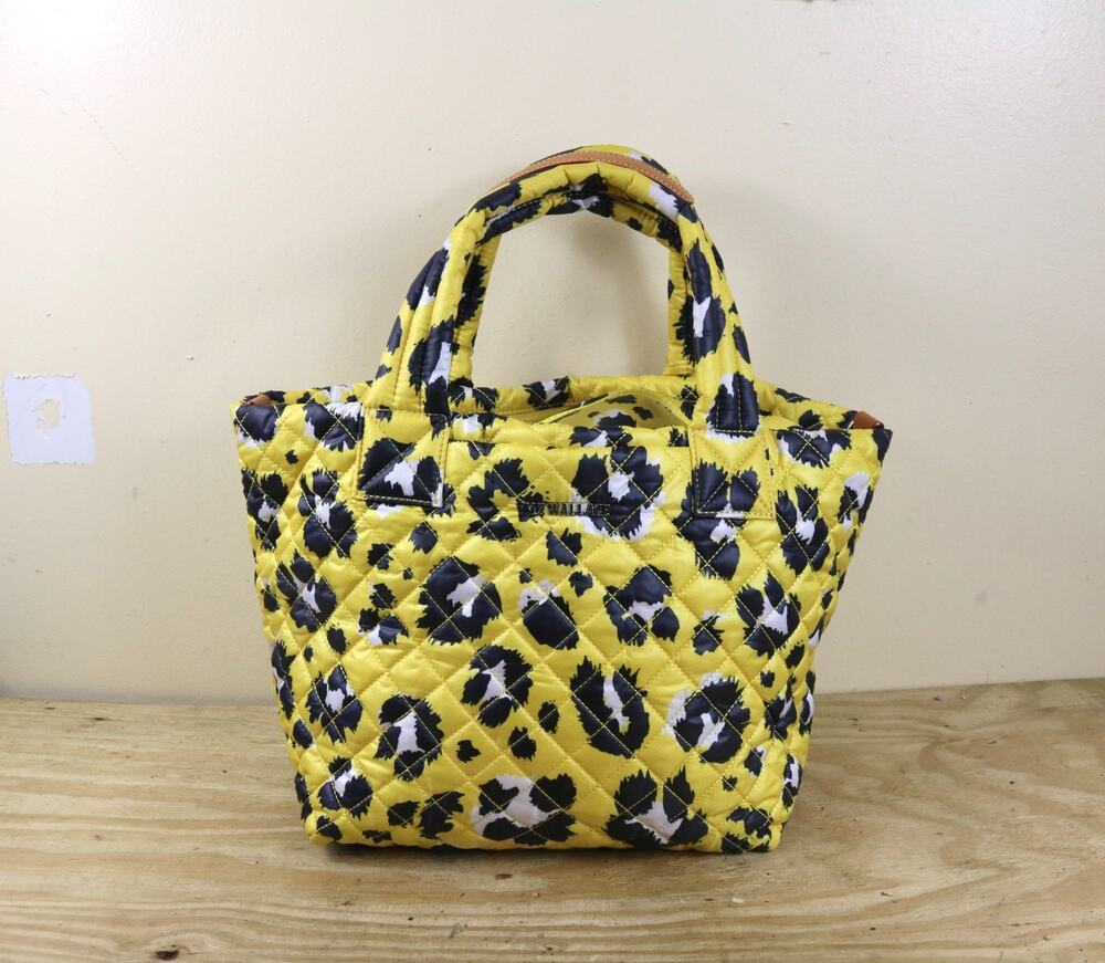 MZ Wallace Tote Bag Yellow Leopard Print Quilted Nylon Metro Handbag Boho Hippie